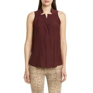 Frame Women Bordeaux Silk Notch Collar Tank Size Small